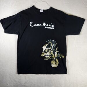 Vtg Cancun Mexico Riviera Maya T Shirt Mayan Graphic Tourist Tee XL Yazbek Black